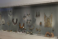 Installation view of Elegant Armor: The Art of Jewelry at the Museum of Arts and Design, New Yo…