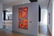 Installation view of Klaus Moje: Painting with Glass at the Museum of Arts and Design, New York…