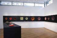 Installation view of Klaus Moje: Painting with Glass at the Museum of Arts and Design, New York…