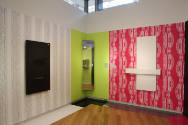 Installation view of Totally Rad: Karim Rashid Does Radiators at the Museum of Arts and Design,…