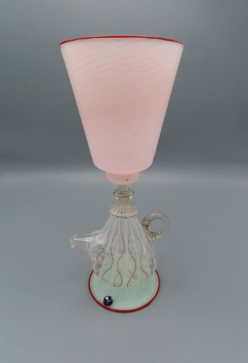 A Clear and Pink Glass Teapot Goblet