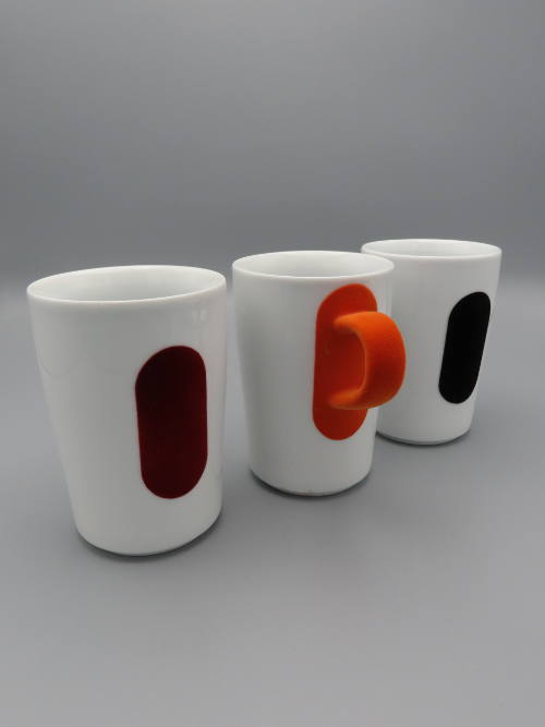 Five Senses Mugs with Touch! Surface (black, red, orange)