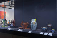 Installation view of California Dreamers: Ceramic Artists from the MAD Collection at the Museum…
