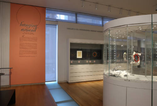 Installation view of Hanging Around: Necklaces from the MAD Collection at the Museum of Arts an…